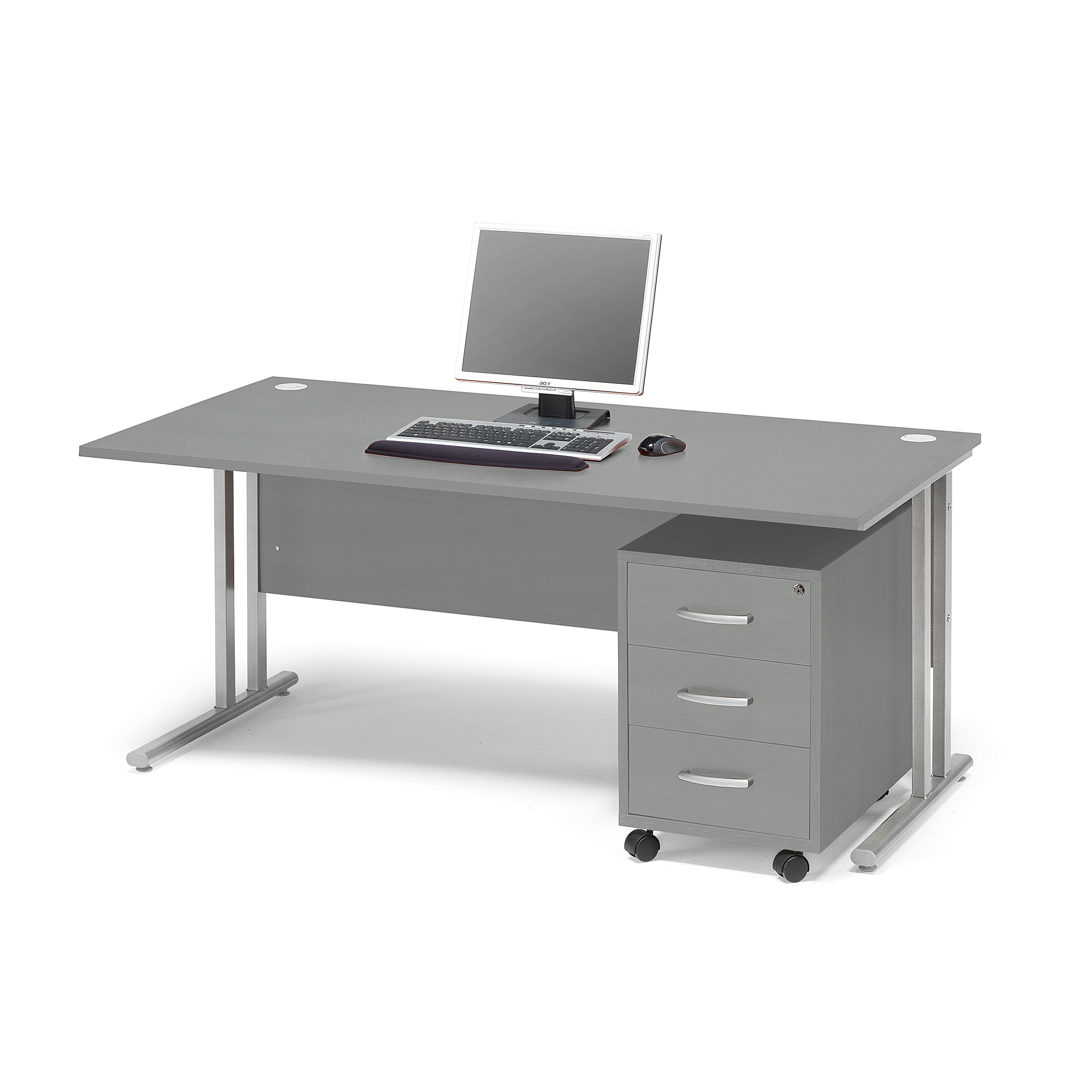 genetisk Ufrugtbar galdeblæren Skrivebord Flexus, 1600x800 mm + skuffekassette, grå laminat | AJ Produkter